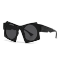 Modern thick geometric sunglasses in black with wide temples and sharp angular design - Black Frame Black Grey Lens