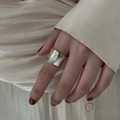 Polished silver wide band ring on model hand with minimalist aesthetic jewelry design - JZ0406 (Wide Polished)