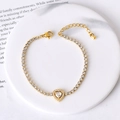 Elegant gold heart bracelet with sparkling zircon stones and adjustable lobster clasp - White Zircon Heart