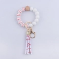 Dettagli delle perle da baseball in silicone bianco con nappa rossa e portachiavi dorato - Baseball Bianco