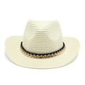 Detalle de sombrero panama de paja crema con cinta negra y cadena dorada - M (56-58cm) / Blanco Crema