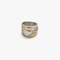 Intertwined wide ring in gold, silver, and rose gold finishes with polished metal texture - US 8 / Three Colors
