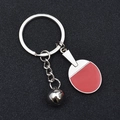 Detail of metal table tennis racket keychain with red paddle and mini silver ball - Table Tennis Racket Style (GX-030)