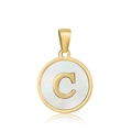 Golden round necklace pendant with white mother of pearl and letter C inlay detail - Letter C Style