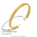 Detail view of 18K gold plated stainless steel bracelet with dimensions and weight specs - Irregular Vertical Line Bangle - Gold / Inner Diameter 62.0mm / Width 7.5mm / Weight 10.9g
