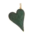 Gold-plated asymmetrical heart pendant with micro-pave green zircon and white crystals - Large Green Zircon Heart / Fluorescent Green