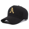 Schwarze Baumwoll-Baseballkappe mit goldener Stickerei Buchstabe A und hoher Krone - Schwarz mit Goldstickerei