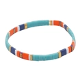Bohemian colorful Tila bead elastic bracelet with turquoise, orange and gold tile beads - Turquoise/Orange/Royal Blue/White/Gold