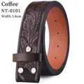 Detail of coffee brown leather belt with leaf embossing and silver rivet decorations - 120cm / Coffee Strap Only