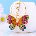 Colorful crystal butterfly keychain with gold plating and pink cat-eye stone detail - Camouflage Red Green Butterfly
