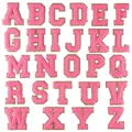 Pink chenille embroidery letters A-Z with gold glitter border for clothing patches - 8cm / Set of 26 Letters / Rose Red