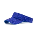 Detail of royal blue sun visor hat fully covered with shiny circular rhinestones - Sapphire Blue
