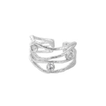 Anillo abierto multicapa de plata S925 con piedras de circón y textura de rama - Talla 13/Apertura Ajustable / Plateado