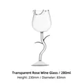 Unique 280ml rose shaped crystal red wine glass with creative stem and leaf detail - 280ml Transparent