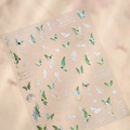 Stickers nail art effet nacre givrée avec papillons verts et motifs floraux TL-349 - Style Papillon Vert (TL-349)
