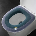 Knitted pumpkin texture toilet seat cover in dark teal and lilac with cow embroidery - Handle Green Cow Style