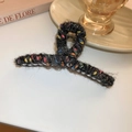 Cross plush hair claw clip in black tweed fabric with elegant golden spring detail - Black (84#)