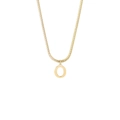 Detailed view of an 18K gold-plated stainless steel herringbone chain with a letter O pendant - Style O