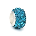 Sparkling silver alloy bead with pavé-set blue crystals and large hole design - Sky Blue