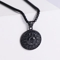 Punk style black sun and moon astrological pendant necklace on a geometric display - Black (No Chain)
