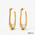 Orecchini a U dorati minimalisti con una singola perla bianca a goccia lucida - Oro (KDE2115)