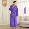 Thick wisteria purple flannel robe for men with long sleeves and white piping trim - Wisteria Purple (Men)
