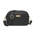 Classic black quilted crossbody camera bag with wide nylon strap and gold hardware - Black