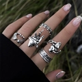 Set di cinque anelli gotici vintage in argento con cuore anatomico e motivi a fungo - Gotico Argento Set Anelli Cuore Fungo 5 Pezzi / Argento