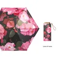 Pink rose oil painting pattern on black sun umbrella with matching storage capsule case - 19 Inch 6 Ribs / Love of Roses