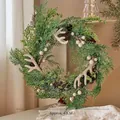 Nordic Christmas wreath with pine needles, cones and berries in white snow finish, 42cm wide - Christmas Wreath G - Snowy White Berries & Antlers