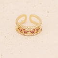 Anello dorato regolabile con motivi a cuore e stella in zirconi rosa e bianchi - Aperto Regolabile / Stile a Cuore in Zircone Rosa e Bianco (2#)