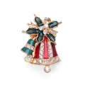 Christmas bell brooch with red and green enamel and sparkling crystals on golden metal - Double Bells Flower