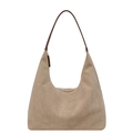 Minimalist large khaki suede hobo bag with deep brown leather straps and vertical stitching - Off White