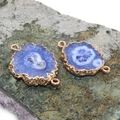 Connettore druzy in agata blu con bordi placcati oro per creazione gioielli DIY - Blu Lapis