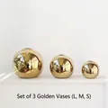Three-piece set of Nordic gold plated spherical ceramic vases in large, medium, and small sizes - Set of 3 (L/M/S) / Gold
