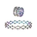 Rainbow plated telescopic ring bracelet with sparkling rhinestones in a dual-use design - Adjustable Style / Rainbow with AB Rhinestone