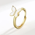 Adjustable golden spinner ring featuring a white butterfly design on a minimalist band - Gold Butterfly (AJ150) / Adjustable Open