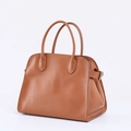 Classic caramel brown leather tote bag with sturdy handles and silver buckle details - Small (32x19x26cm) With Strap / Brown