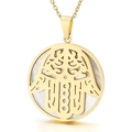 Golden Hamsa hand tree of life necklace with white mother-of-pearl and crystal pendant - Gold White Mother Of Pearl Hamsa Style (KP97446-K)