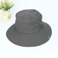 Dark grey outdoor hiking sun hat with wide brim, metal eyelets and side press buttons - One Size / Gray
