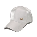Glossy white satin baseball cap with golden M letter emblem for a stylish summer look - 56cm-60cm / Silver
