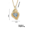 Gold heart necklace with vintage blue crystal pendant and detailed size specifications - Gold Light Blue Rhinestone (N01050-5)