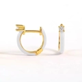 Detail of gold hoop earrings with white enamel coating and a single round zircon stone - White