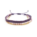 Detail view of multi-layer Bohemian bracelets with woven fabric and Miyuki beads - Purple Blue Geometric Cord + Pink Purple Stone Beads