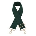 Detail of dark green wide adjustable canvas bag strap with light gold metal lobster clasps - Green