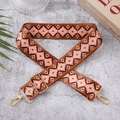 Adjustable brown fabric bag strap with pink geometric embroidery and gold hardware - Brown Geometric