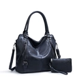 Grande borsa tote nera in pelle PU con pochetto abbinato e tracolla regolabile - Set da 2 pezzi / Blu