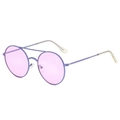 Retro round metal sunglasses with double bridge frame and translucent pink lenses - Purple Frame / Purple Lens