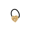Golden heart-shaped hair tie with irregular wrinkled texture and black elastic band - Volcanic Rock Heart 3.5cm / Gold