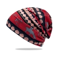 Breathable red knit beanie with geometric black and grey patterns for outdoor windproof use - Red with Black Stripes